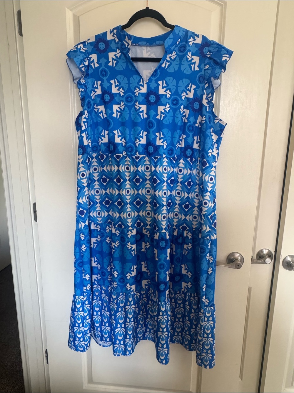 SHEIN Blue & White Geometric Midi Dress